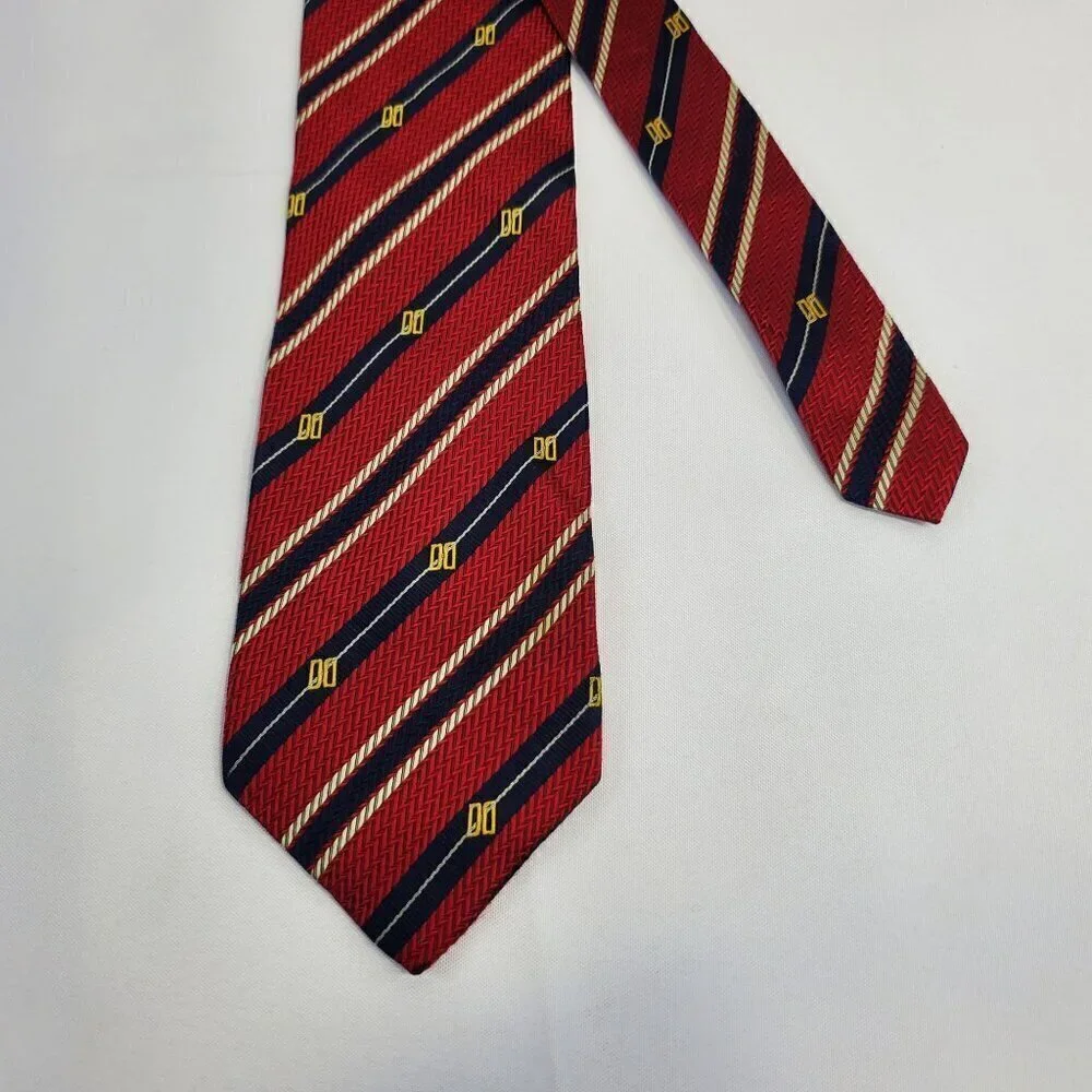 Daks London Red Striped Silk Mens Tie With Diagonal Patterns & 